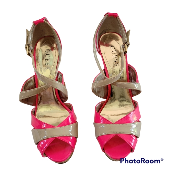 Guess Strappy High heel shoes. Pink and beige. Size 7 1/2 - Picture 1 of 10